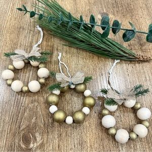 Handmade Scandinavian/Farmhouse Wooden Mini Wreath Ornaments